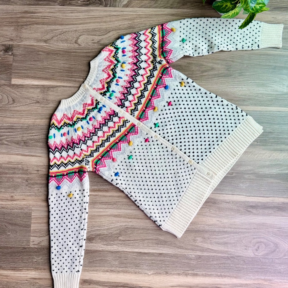 Talbots Multi-Colored Fair Isle Pom Pom Button Back Sweater Women's size M - Picture 10 of 12